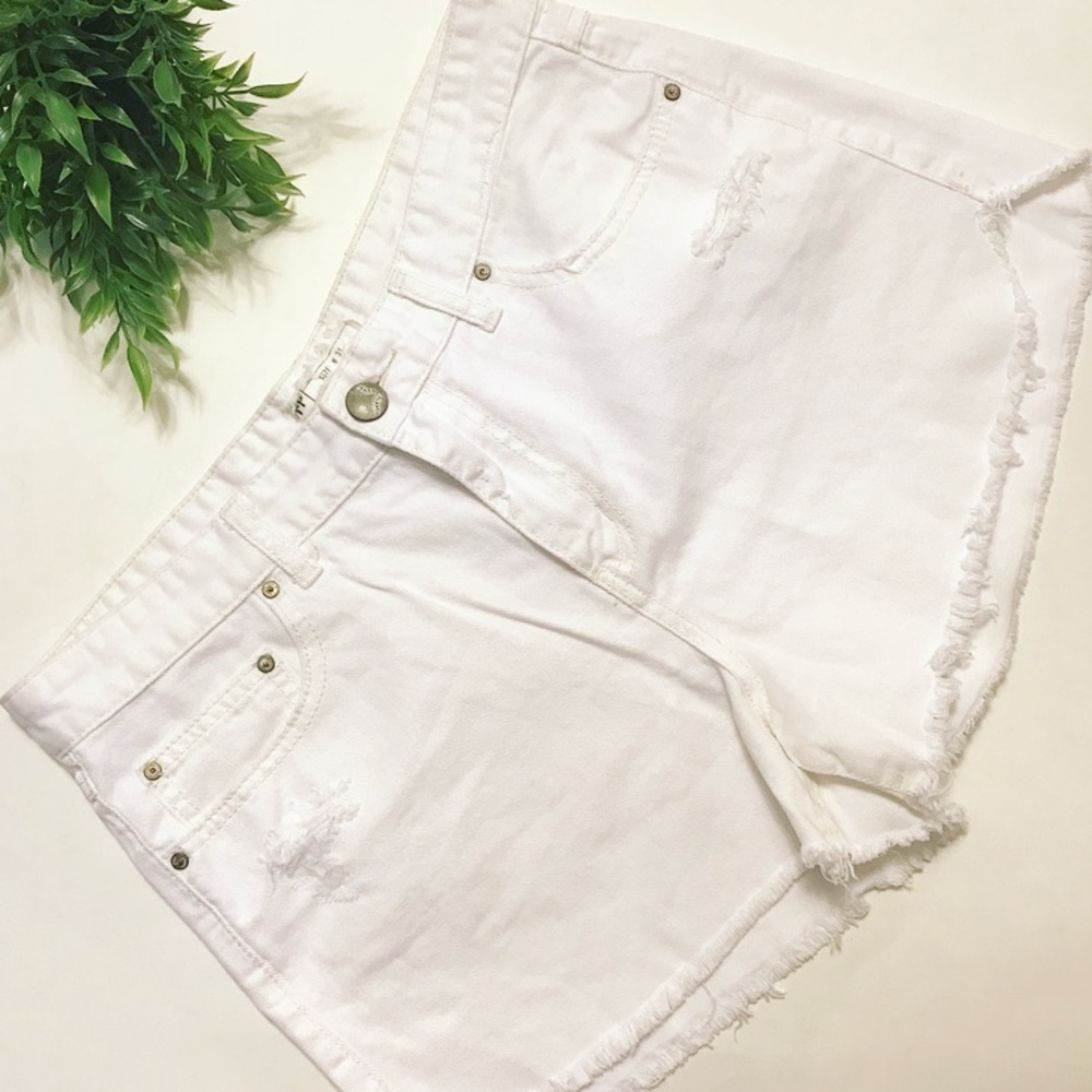 Free People Raw Hem White Denim Shorts